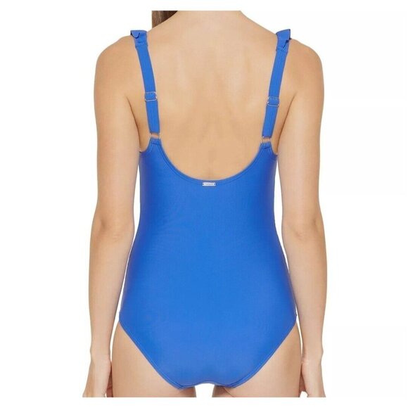 Dkny Ruffle Plunge Tummy-Control One-Piece Swimsuit. Size 6. - Picture 3 of 4